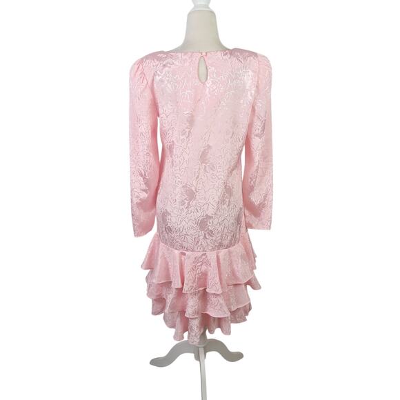 Vintage 80s Diane Von Furstenberg Light Pink Satin Floral Drop Waist Party Dress - Picture 4 of 5